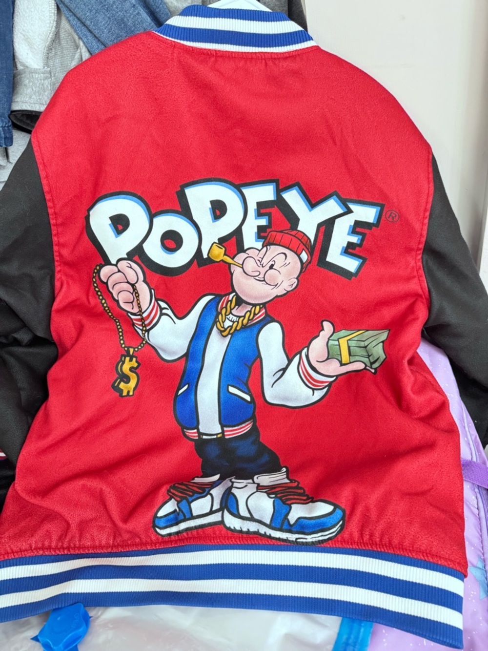 Popeye Red & Black Varsity patches Jacket - Picture 2 of 6